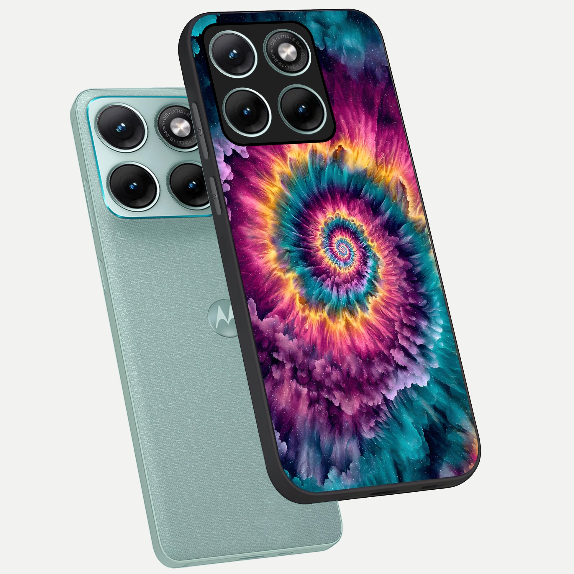  Galactic Spiral Burst phone case For Moto Edge 70 Fusion showing premium glass back cover with detailed artwork