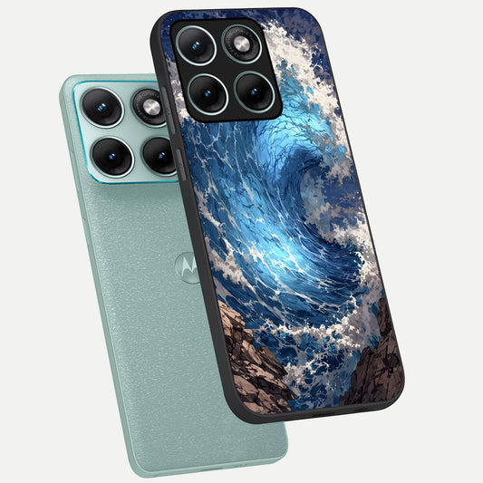  Giant Ocean Wave phone case For Moto Edge 70 Fusion showing premium glass back cover with detailed artwork