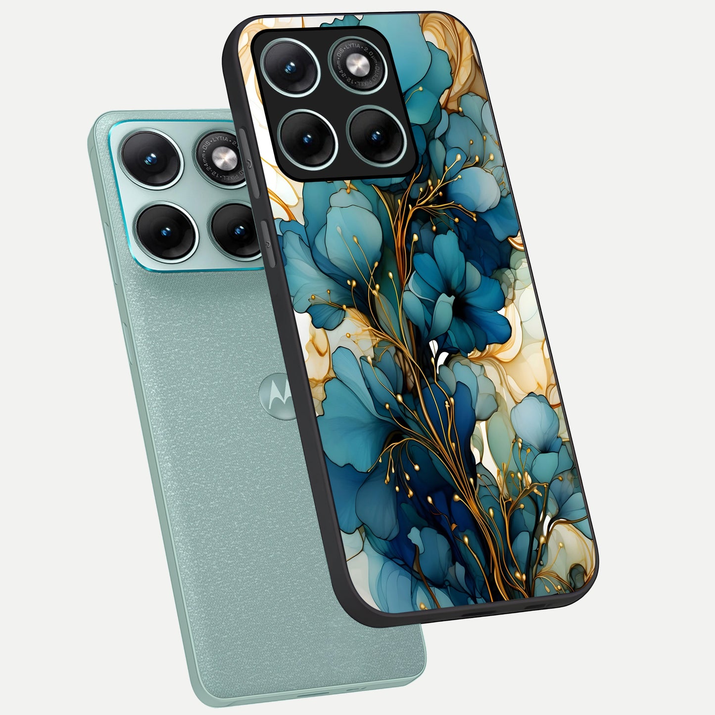  Golden Bloom Symphony phone case For Moto Edge 70 Fusion showing premium glass back cover with detailed artwork