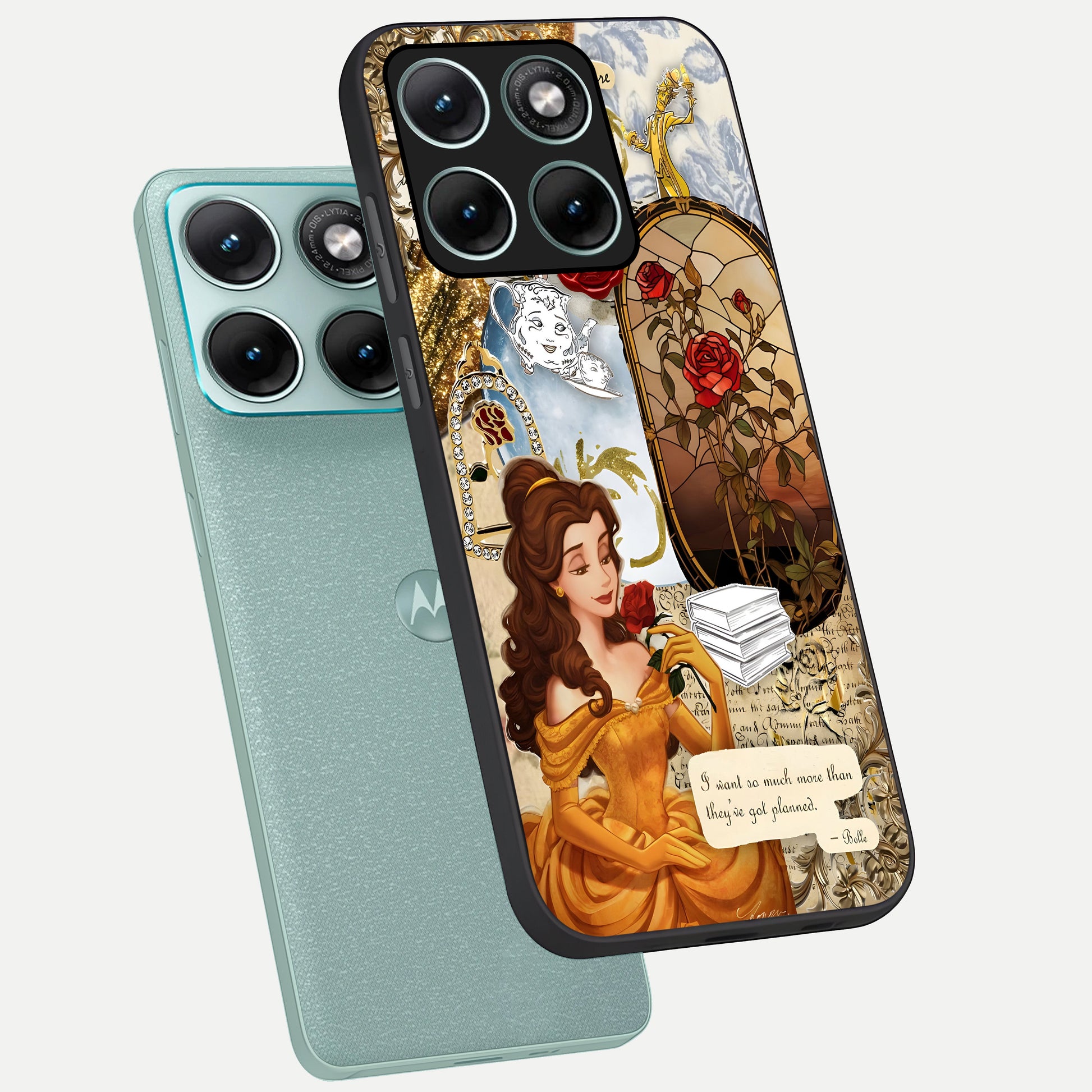  Golden Dream Belle phone case For Moto Edge 70 Fusion showing premium glass back cover with detailed artwork