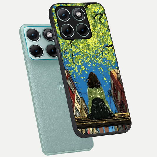  Golden Leaves Glow phone case For Moto Edge 70 Fusion showing premium glass back cover with detailed artwork