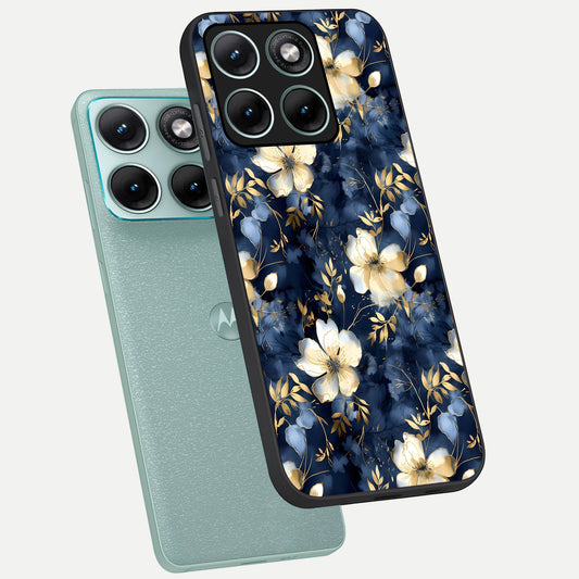  Golden Midnight Bloom phone case For Moto Edge 70 Fusion showing premium glass back cover with detailed artwork