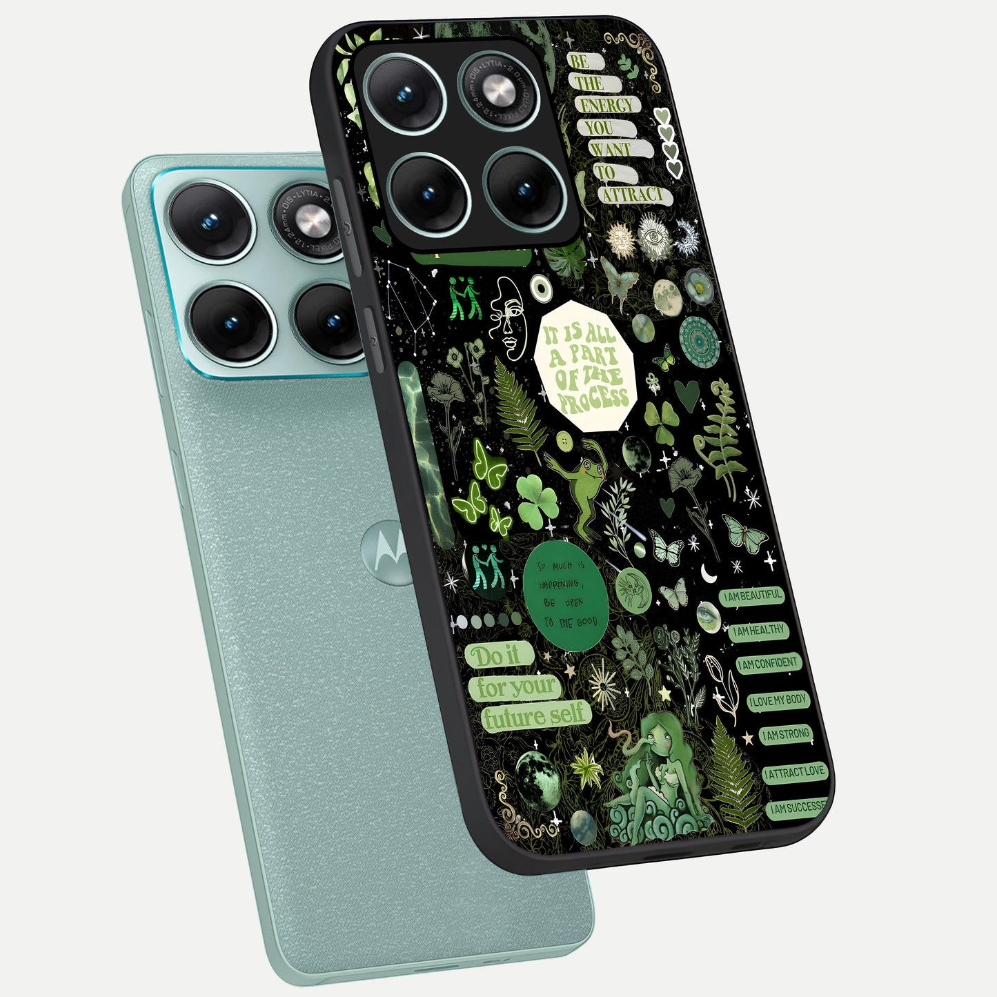  Green Mandala Pattern phone case For Moto Edge 70 Fusion showing premium glass back cover with detailed artwork