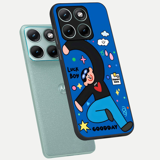  Happy Luck Vibe phone case For Moto Edge 70 Fusion showing premium glass back cover with detailed artwork
