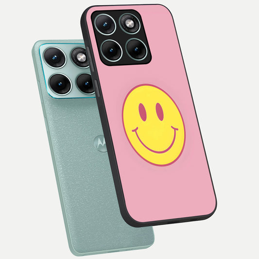  Happy Pink Mood phone case For Moto Edge 70 Fusion showing premium glass back cover with detailed artwork