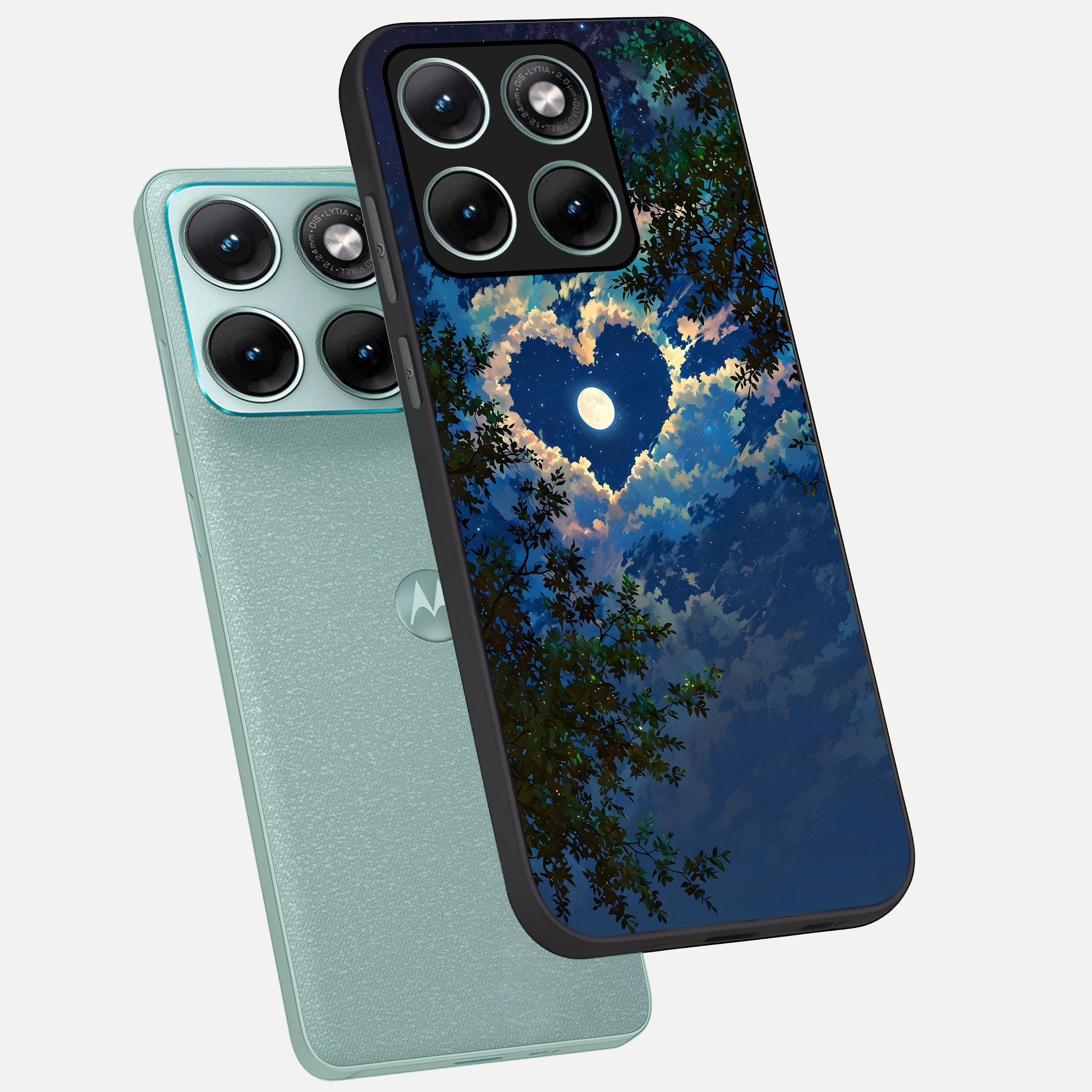  Heart With Moon Sky phone case For Moto Edge 70 Fusion showing premium glass back cover with detailed artwork