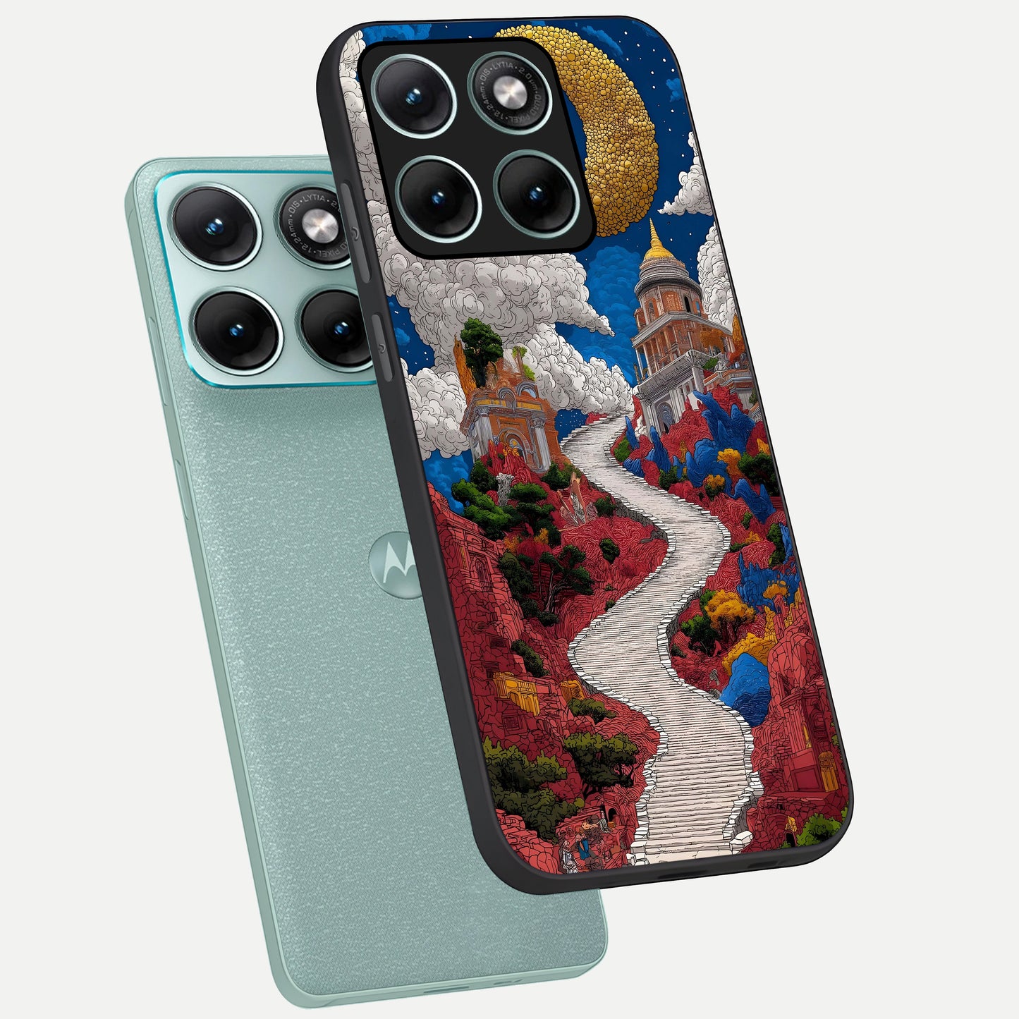  Heavenly Moon Path phone case For Moto Edge 70 Fusion showing premium glass back cover with detailed artwork