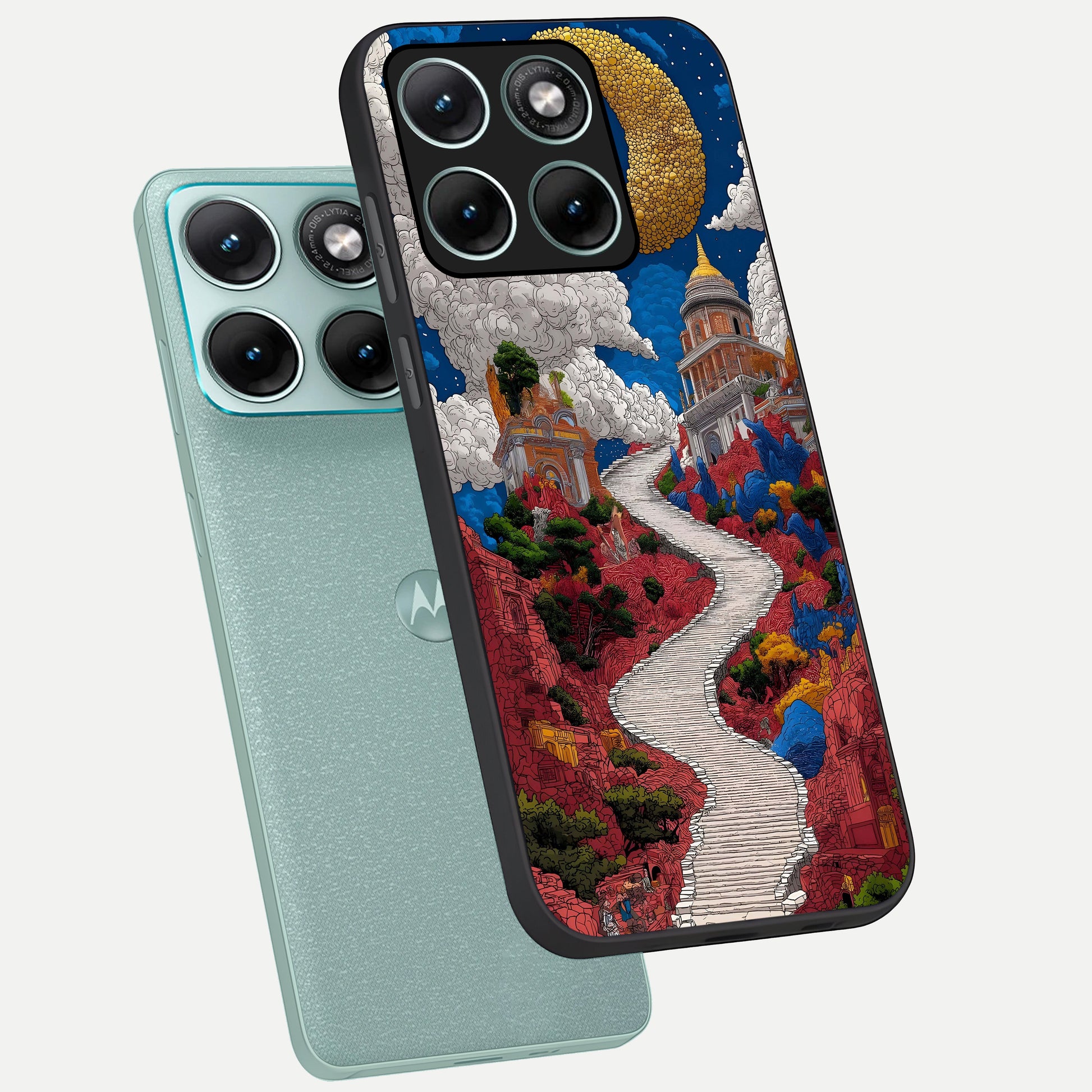  Heavenly Moon Path phone case For Moto Edge 70 Fusion showing premium glass back cover with detailed artwork