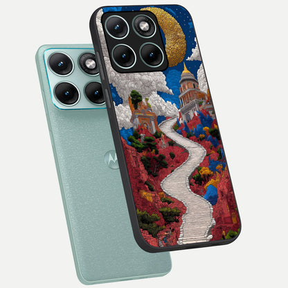  Heavenly Moon Path phone case For Moto Edge 70 Fusion showing premium glass back cover with detailed artwork