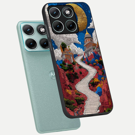  Heavenly Moon Path phone case For Moto Edge 70 Fusion showing premium glass back cover with detailed artwork
