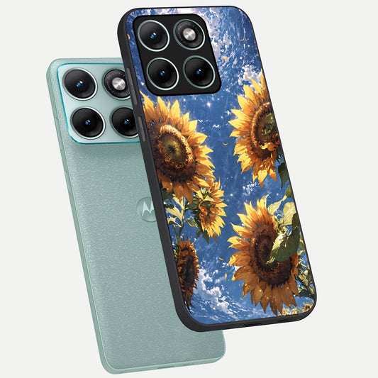  Heavenly Sunflower Rise phone case For Moto Edge 70 Fusion showing premium glass back cover with detailed artwork