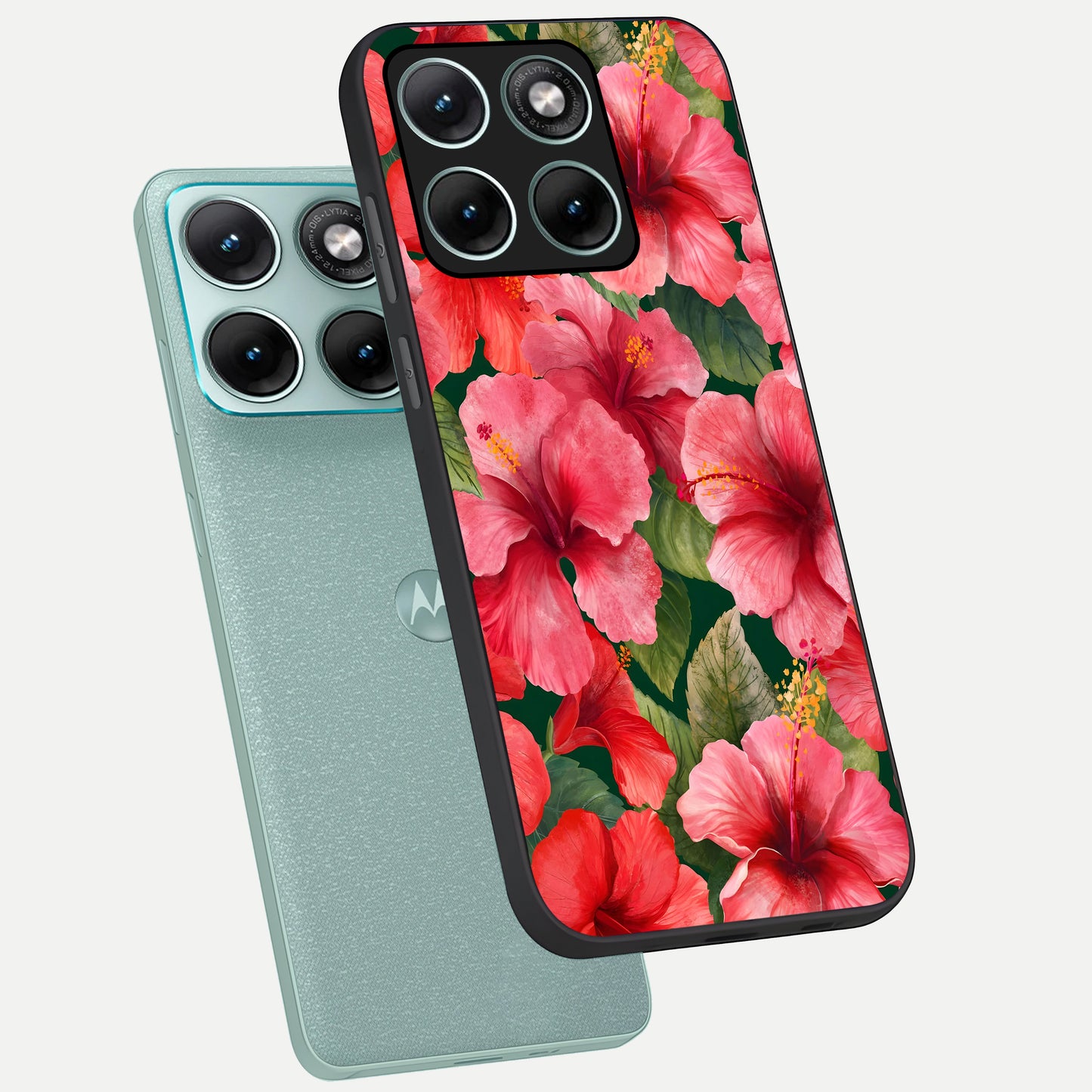  Hibiscus Pattern phone case For Moto Edge 70 Fusion showing premium glass back cover with detailed artwork