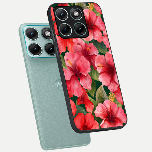  Hibiscus Pattern phone case For Moto Edge 70 Fusion showing premium glass back cover with detailed artwork