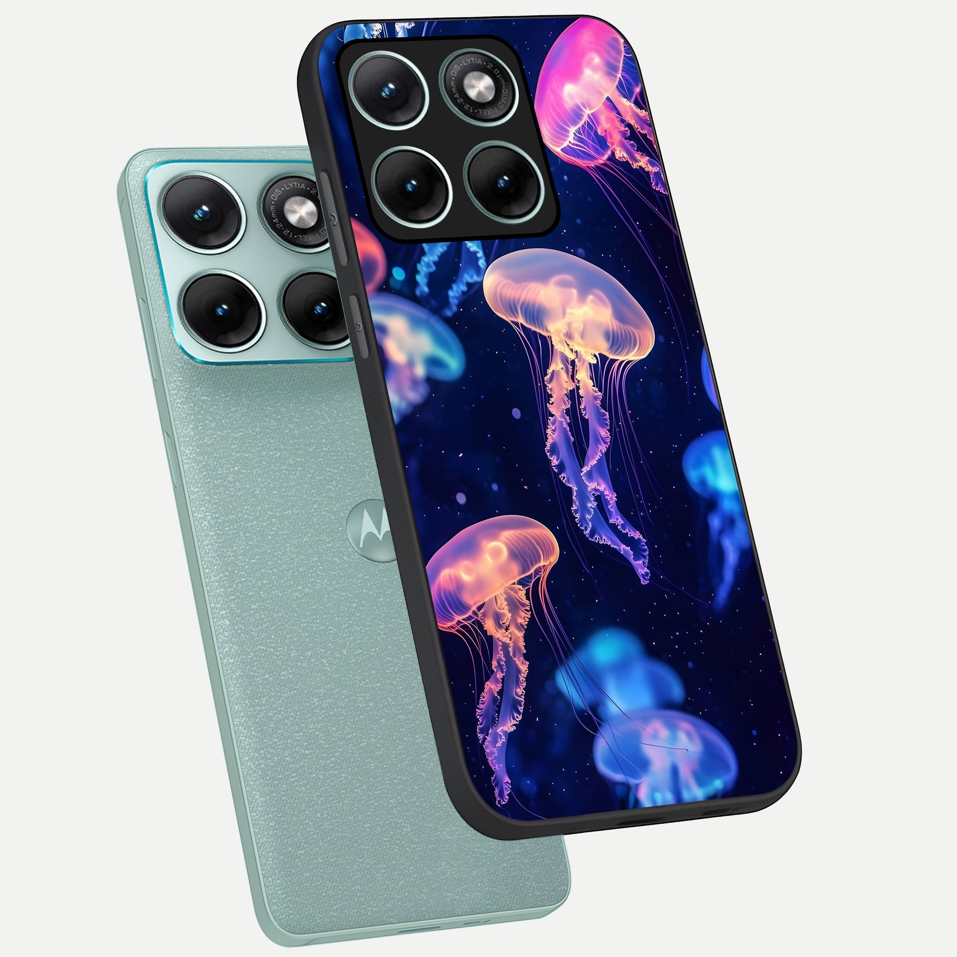  Jellyfish Pattern phone case For Moto Edge 70 Fusion showing premium glass back cover with detailed artwork