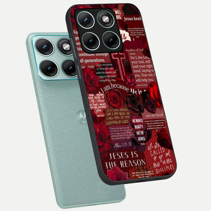  Jesus Love Heals phone case For Moto Edge 70 Fusion showing premium glass back cover with detailed artwork