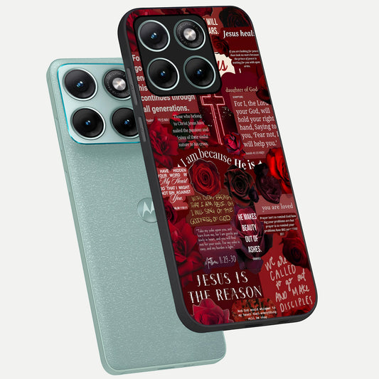  Jesus Love Heals phone case For Moto Edge 70 Fusion showing premium glass back cover with detailed artwork