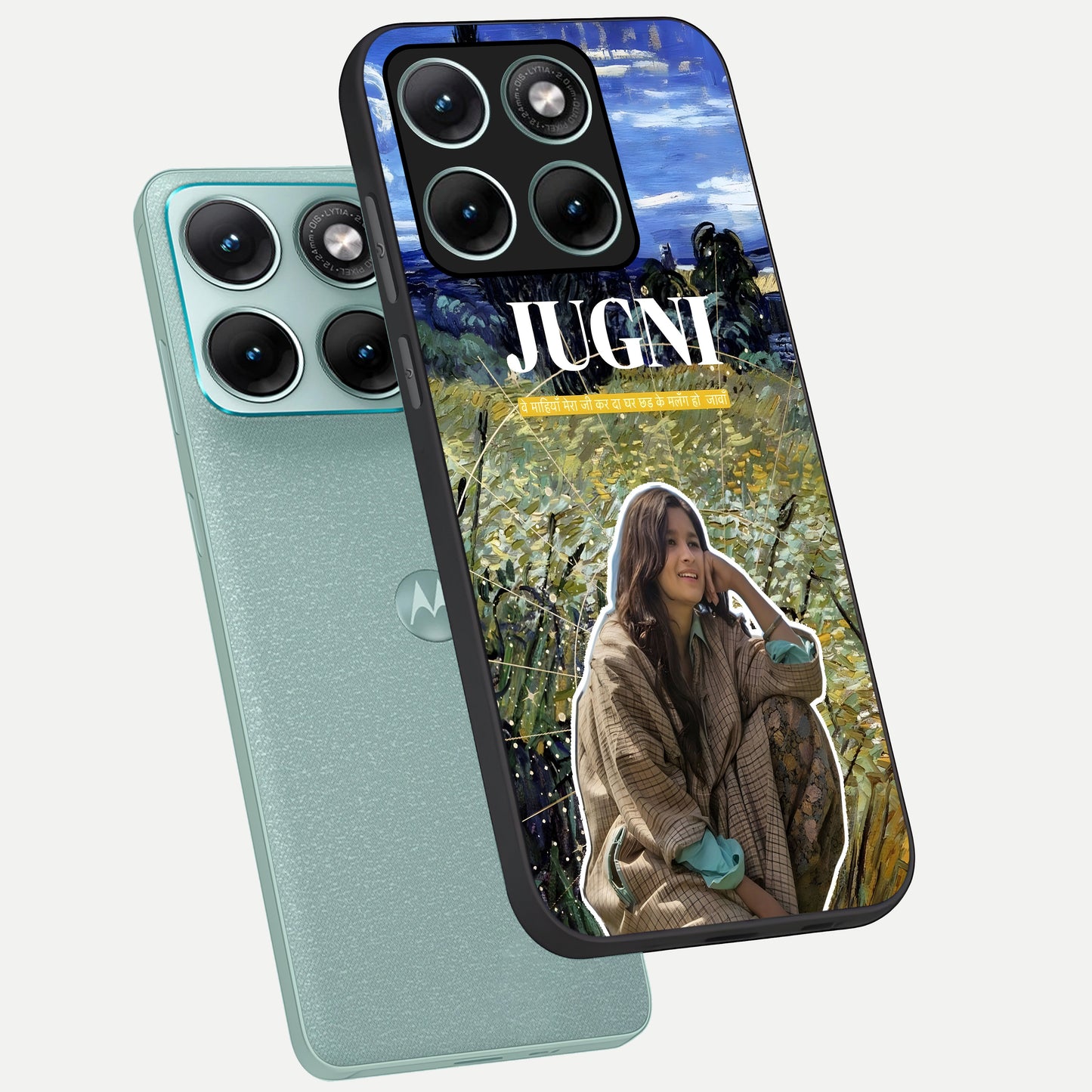 Jugni Soul Vibes phone case For Moto Edge 70 Fusion showing premium glass back cover with detailed artwork