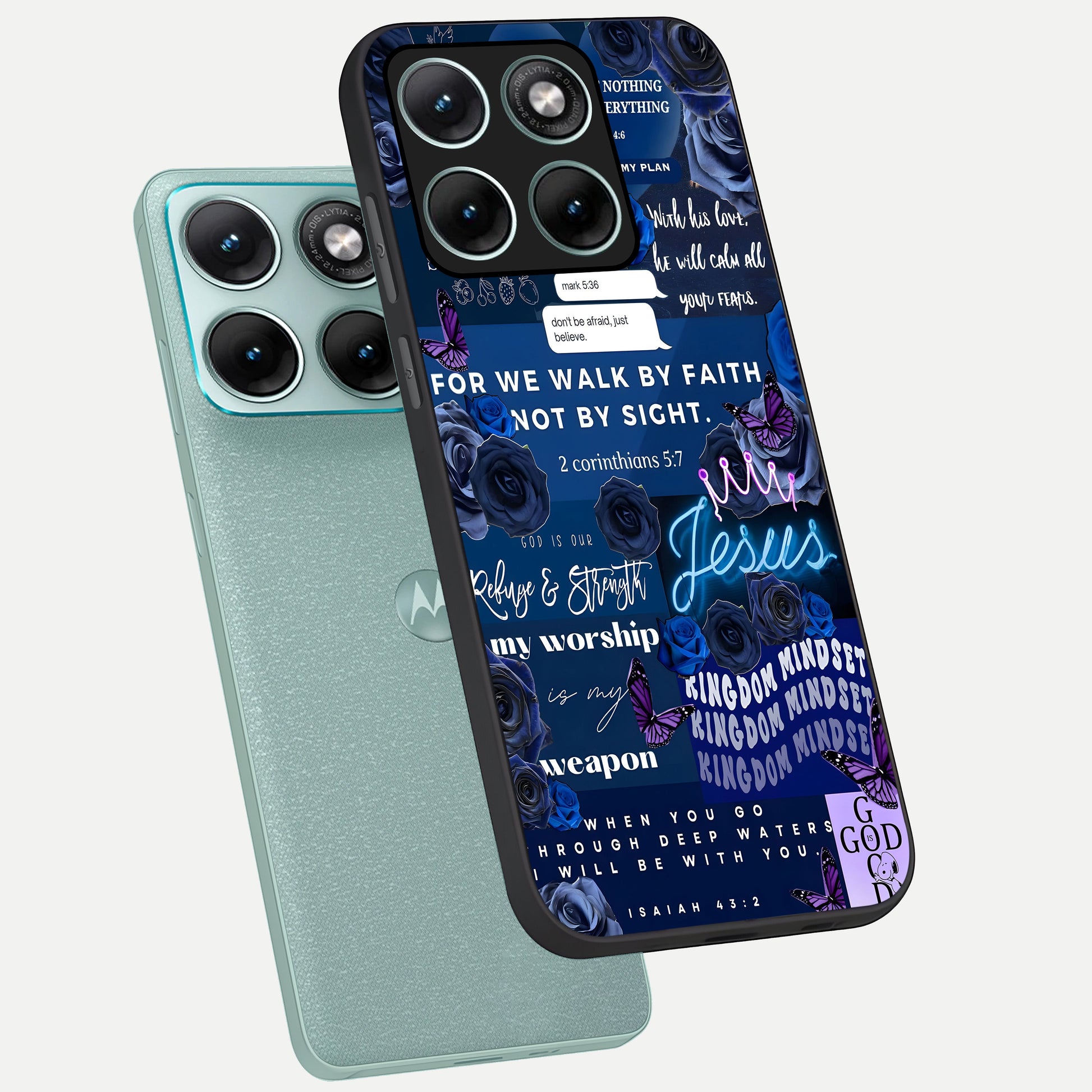  Kingdom Faith Glow phone case For Moto Edge 70 Fusion showing premium glass back cover with detailed artwork