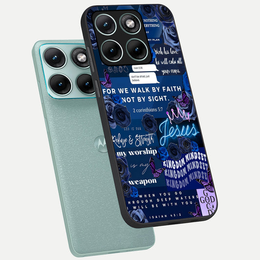  Kingdom Faith Glow phone case For Moto Edge 70 Fusion showing premium glass back cover with detailed artwork
