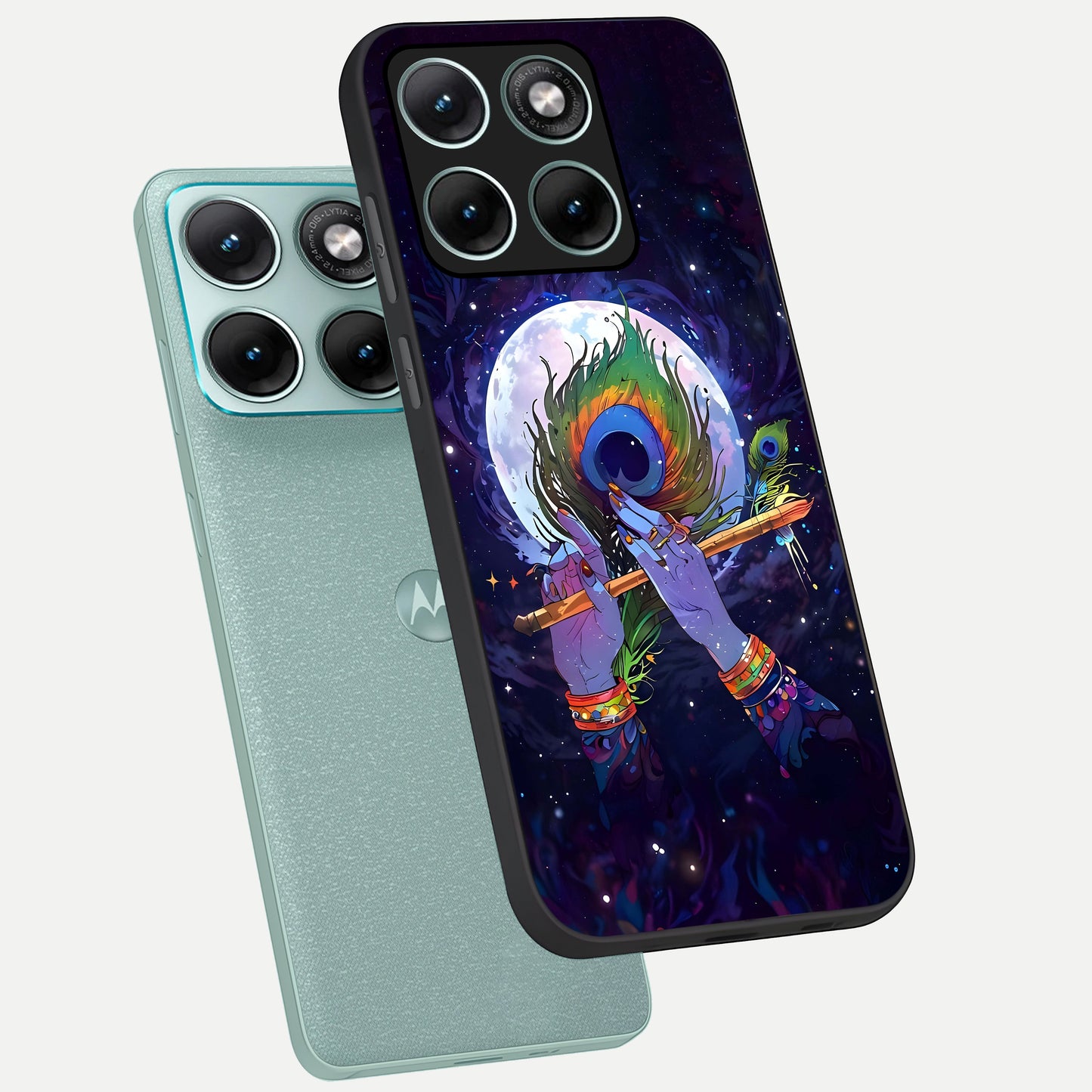  Krishna Hands Art phone case For Moto Edge 70 Fusion showing premium glass back cover with detailed artwork