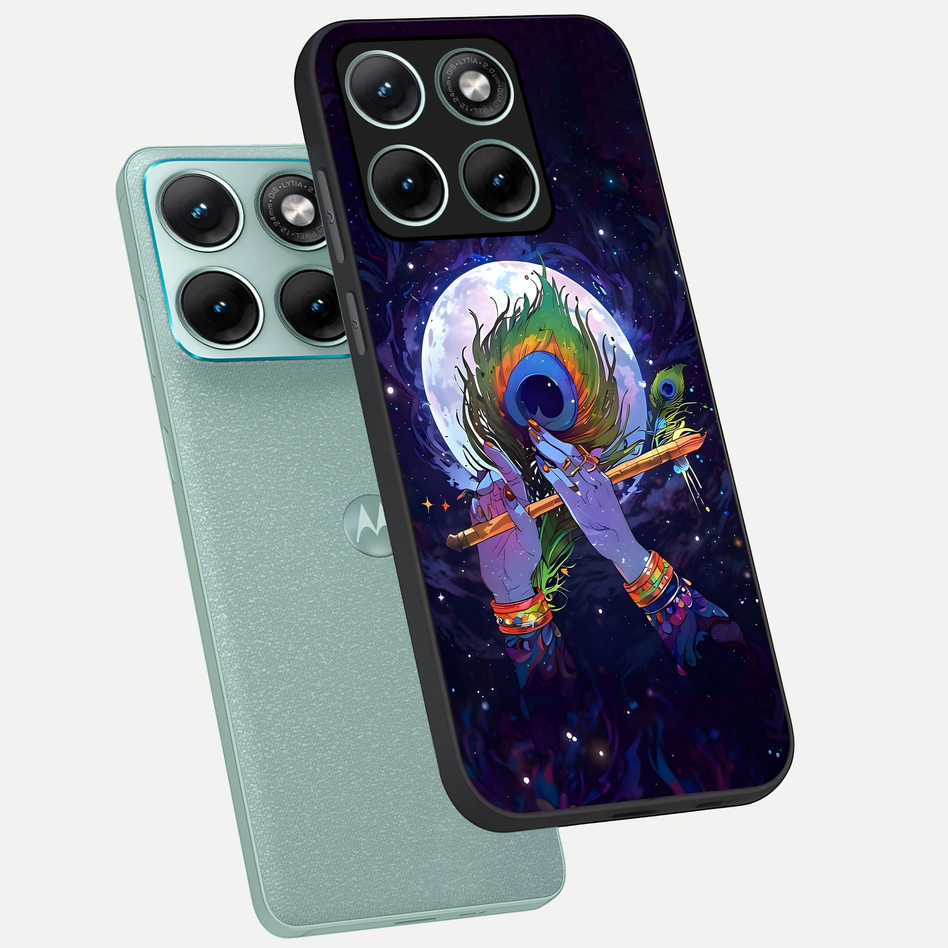  Krishna Hands Art phone case For Moto Edge 70 Fusion showing premium glass back cover with detailed artwork
