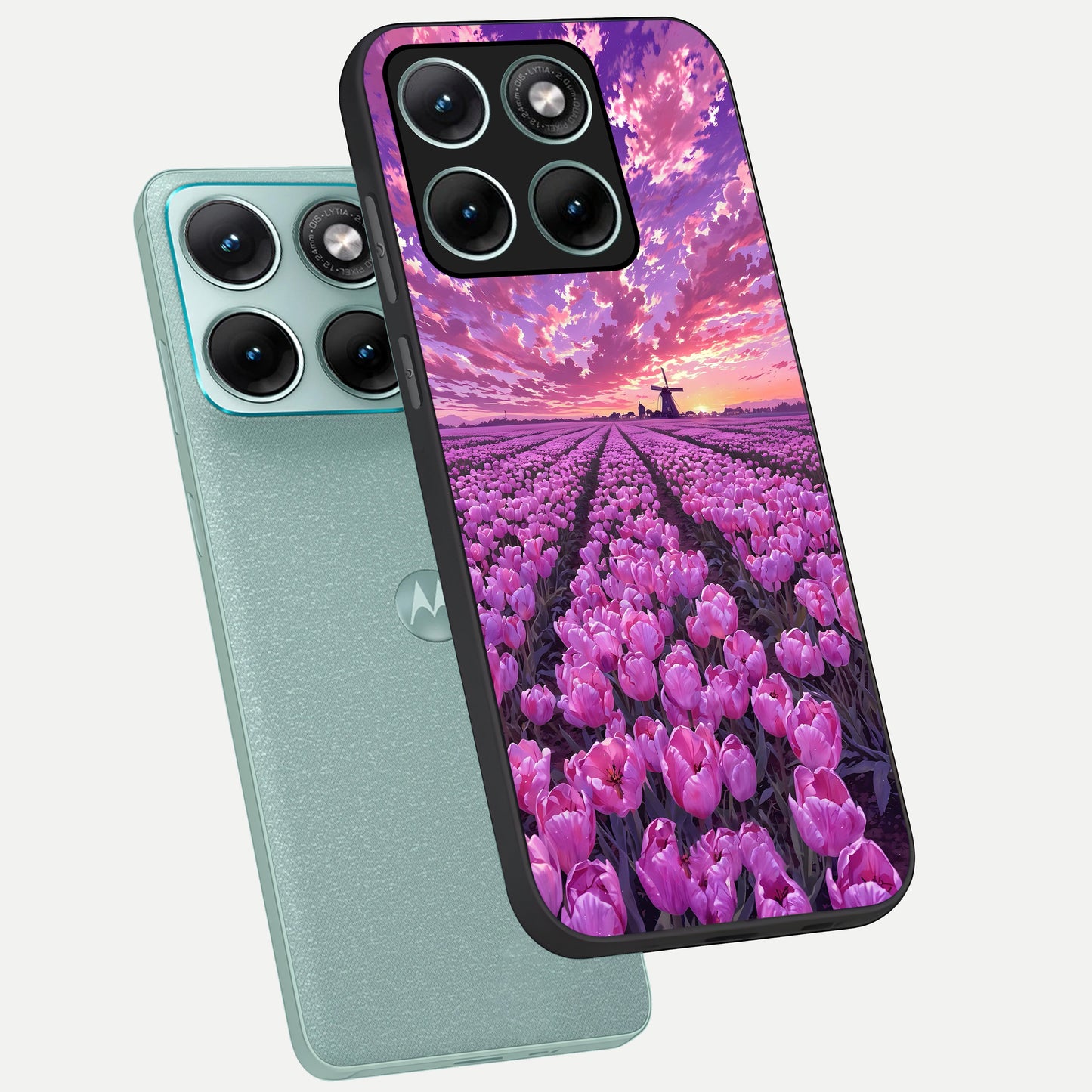  Lavender Dream Skies phone case For Moto Edge 70 Fusion showing premium glass back cover with detailed artwork