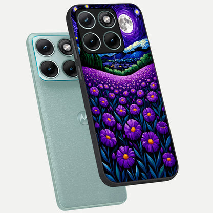  Lavender Moon Field phone case For Moto Edge 70 Fusion showing premium glass back cover with detailed artwork