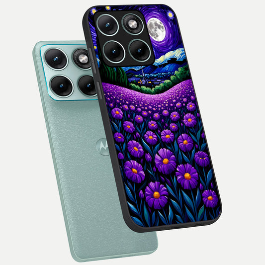  Lavender Moon Field phone case For Moto Edge 70 Fusion showing premium glass back cover with detailed artwork