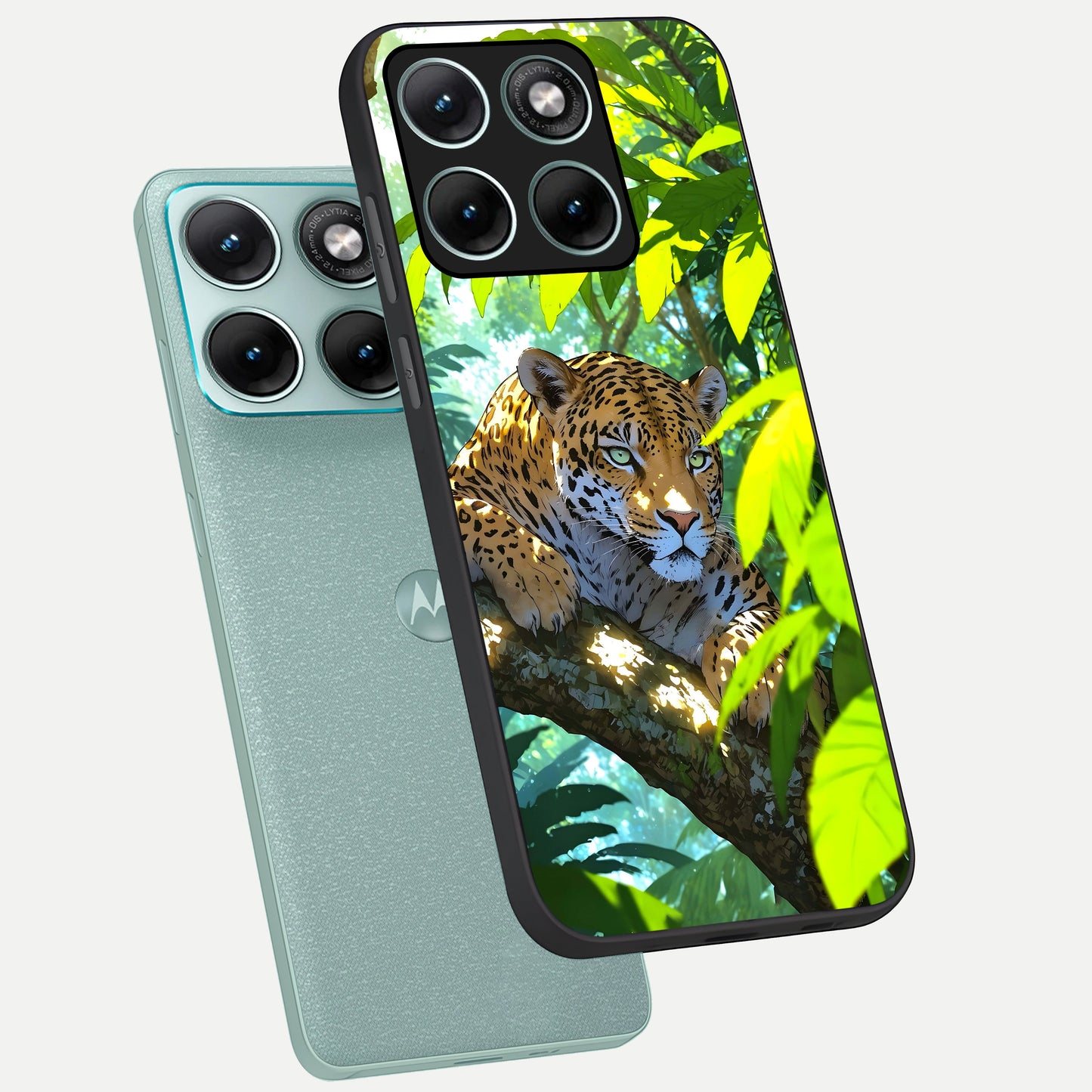  Leopard in Jungle phone case For Moto Edge 70 Fusion showing premium glass back cover with detailed artwork