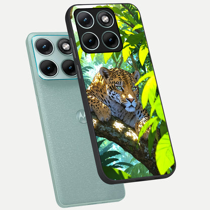  Leopard in Jungle phone case For Moto Edge 70 Fusion showing premium glass back cover with detailed artwork