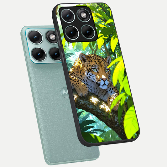  Leopard in Jungle phone case For Moto Edge 70 Fusion showing premium glass back cover with detailed artwork