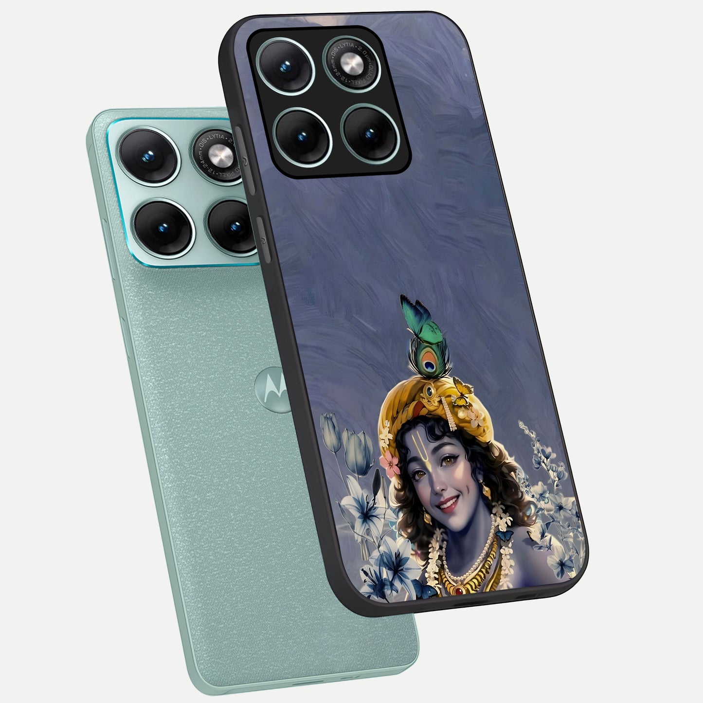  Lord Krishna phone case For Moto Edge 70 Fusion showing premium glass back cover with detailed artwork