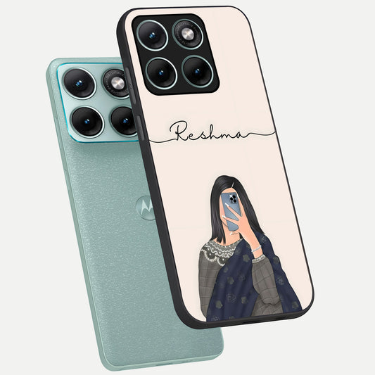  Mirror Mood Muse With Custom Name phone case For Moto Edge 70 Fusion showing premium glass back cover with detailed artwork