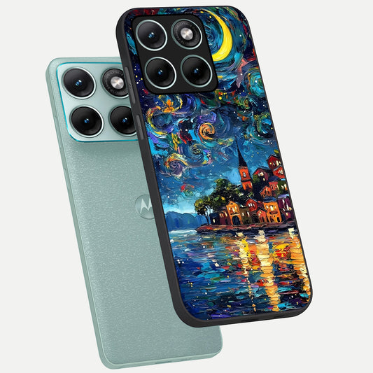  Moonlight Harbor Glow phone case For Moto Edge 70 Fusion showing premium glass back cover with detailed artwork