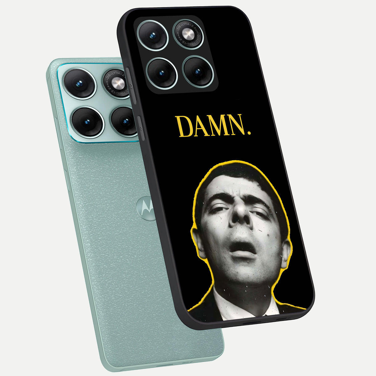  Mr Bean Damn phone case For Moto Edge 70 Fusion showing premium glass back cover with detailed artwork