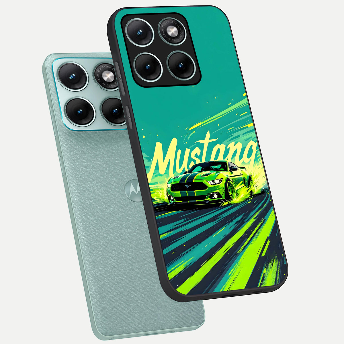  Mustang Bang phone case For Moto Edge 70 Fusion showing premium glass back cover with detailed artwork