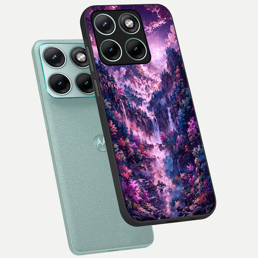  Mystic Cascade Peaks phone case For Moto Edge 70 Fusion showing premium glass back cover with detailed artwork