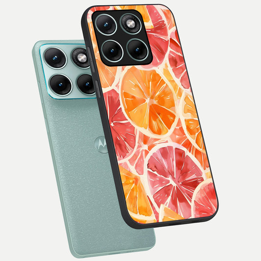 Orange Fruits Pattern phone case For Moto Edge 70 Fusion showing premium glass back cover with detailed artwork