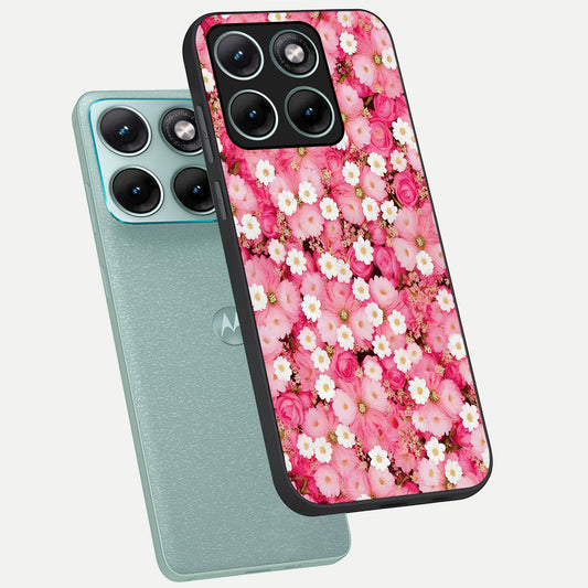  Pink Daisy Bliss phone case For Moto Edge 70 Fusion showing premium glass back cover with detailed artwork