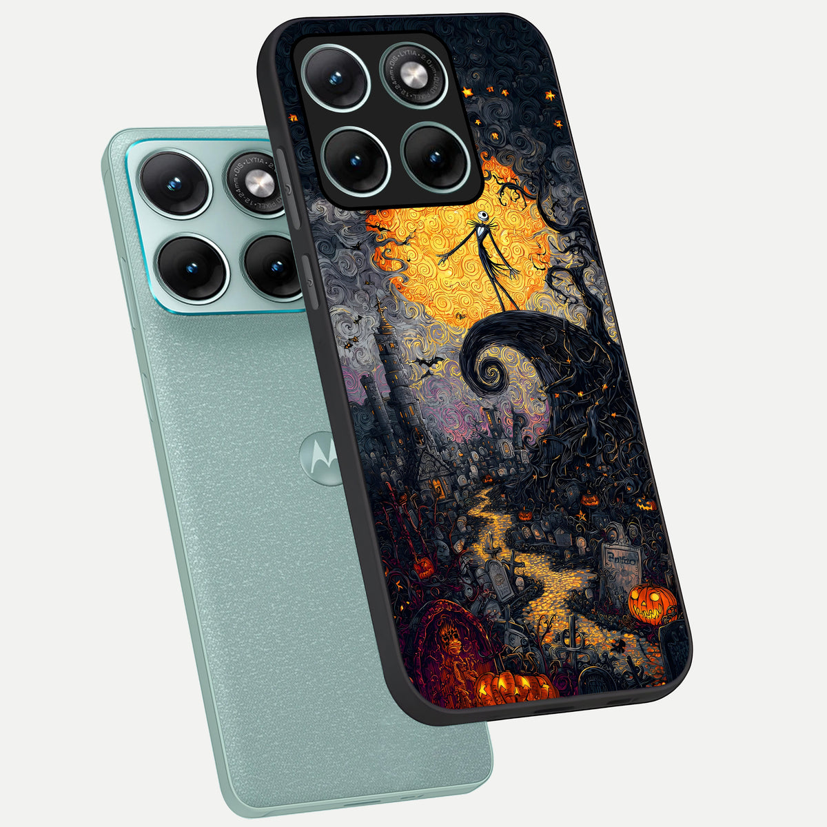  Pumpkin Moon Night phone case For Moto Edge 70 Fusion showing premium glass back cover with detailed artwork
