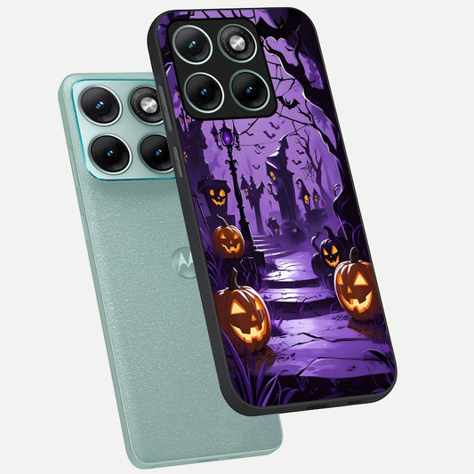  Pumpkin Patch Halloween phone case For Moto Edge 70 Fusion showing premium glass back cover with detailed artwork