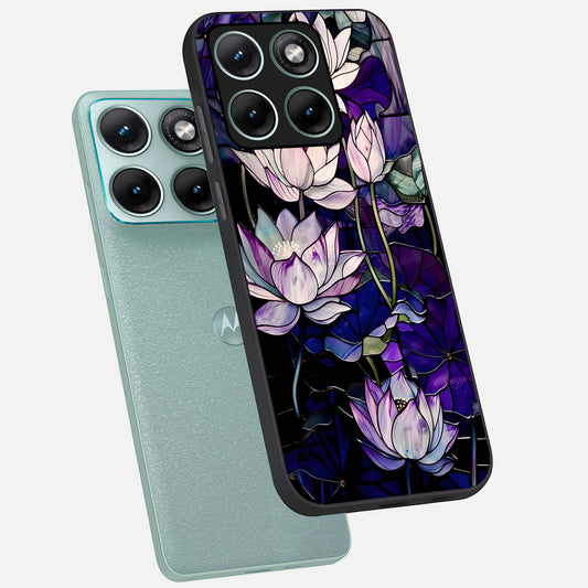  Purple Lotus Pattern phone case For Moto Edge 70 Fusion showing premium glass back cover with detailed artwork
