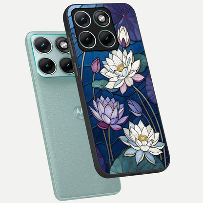  Purple Lotus Stained phone case For Moto Edge 70 Fusion showing premium glass back cover with detailed artwork