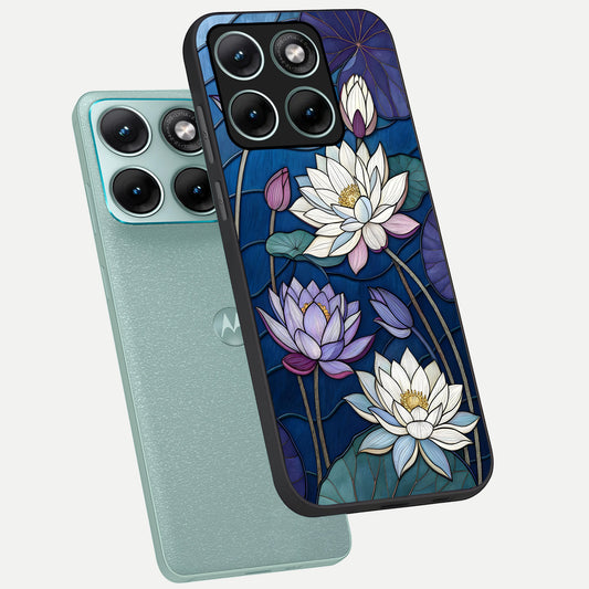  Purple Lotus Stained phone case For Moto Edge 70 Fusion showing premium glass back cover with detailed artwork