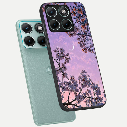  Purple Serenity Moon phone case For Moto Edge 70 Fusion showing premium glass back cover with detailed artwork