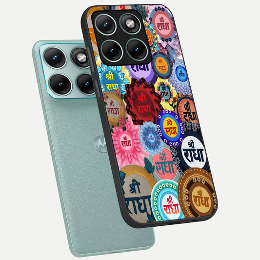  Radha Divine Bloom phone case For Moto Edge 70 Fusion showing premium glass back cover with detailed artwork