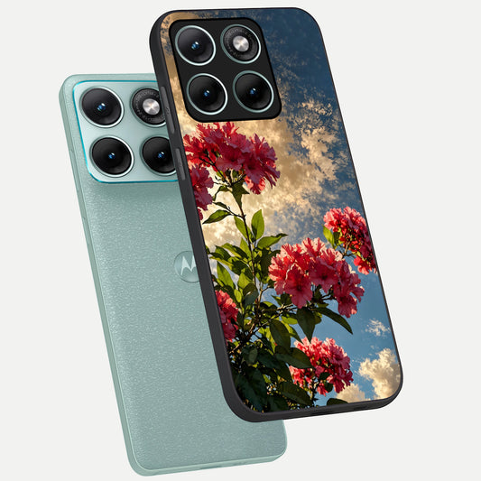  Red Bloom Skies phone case For Moto Edge 70 Fusion showing premium glass back cover with detailed artwork