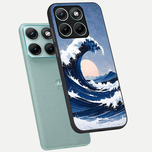  Rising Tide Power phone case For Moto Edge 70 Fusion showing premium glass back cover with detailed artwork