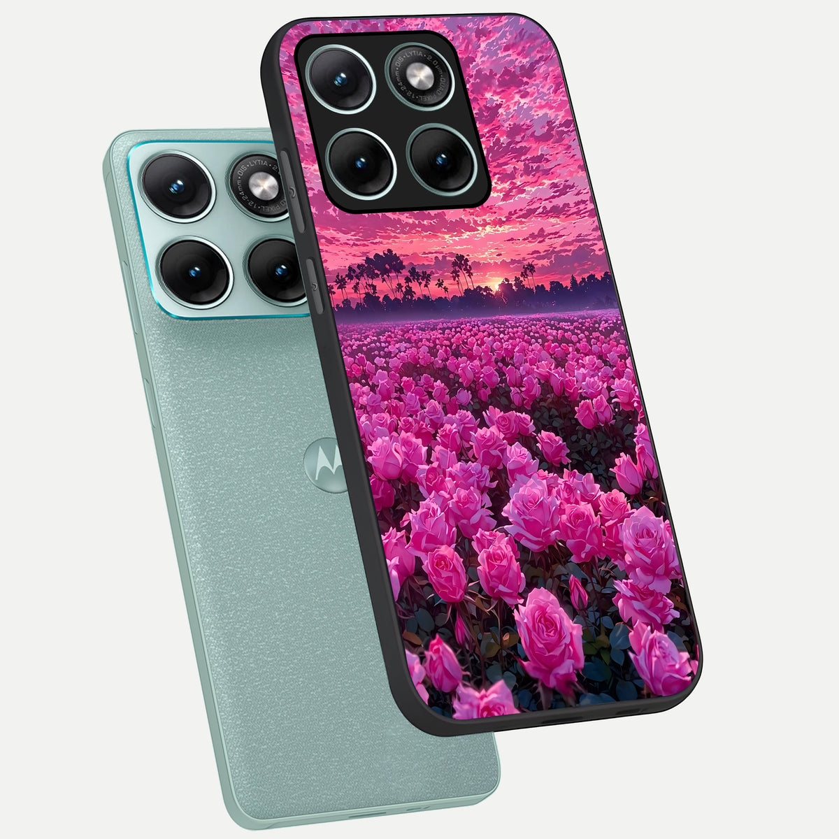  Rose Sunset Valley phone case For Moto Edge 70 Fusion showing premium glass back cover with detailed artwork