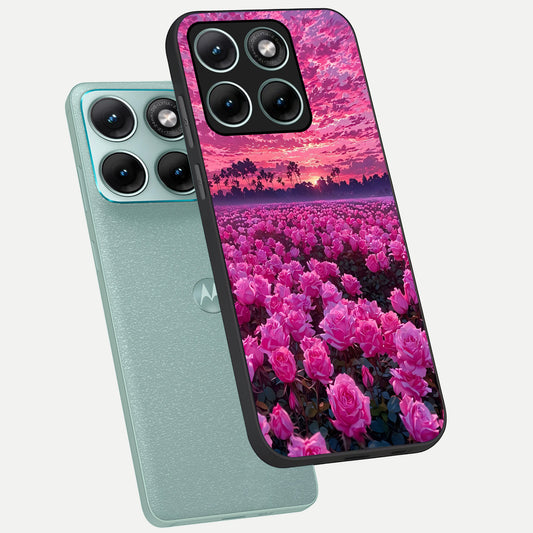  Rose Sunset Valley phone case For Moto Edge 70 Fusion showing premium glass back cover with detailed artwork